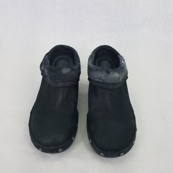 Merrell Luxe Wrap Mule Women's 6 Black Suede Leather Clog Metal Rivets Cone Heel - Picture 5 of 16